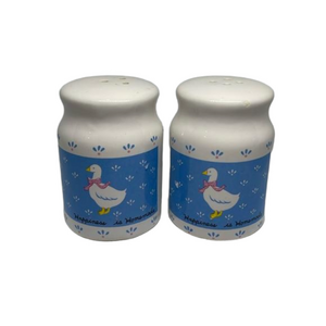 1987 W A Vintage Salt & Pepper Shaker Set Happiness is Homemade Cottage Blue